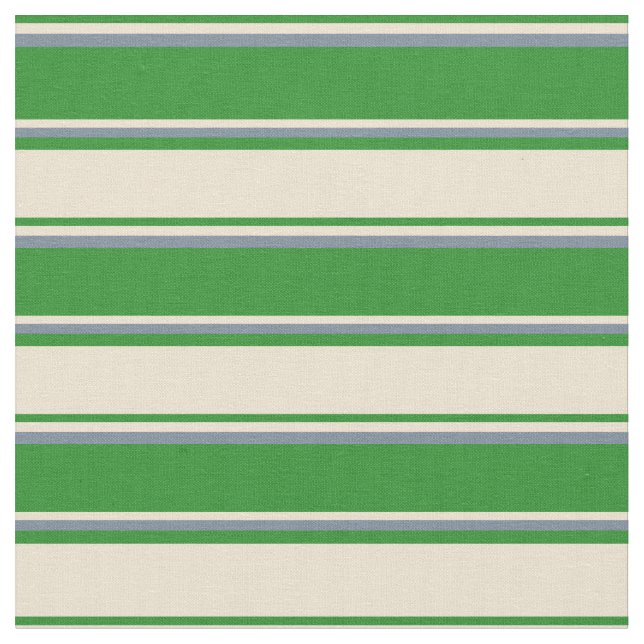 Forest Green, Beige & Light Slate Grey Lines Fabric (Close Up)
