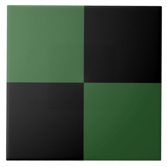 Forest Green Black Chequered Pattern Ceramic Tile (Front)