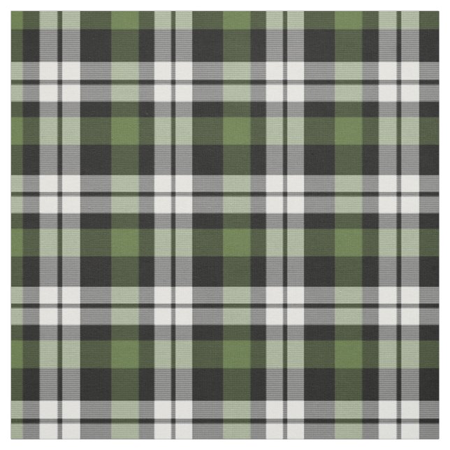 Forest Green Black White Tartan Squares Pattern Fabric (Swatch)