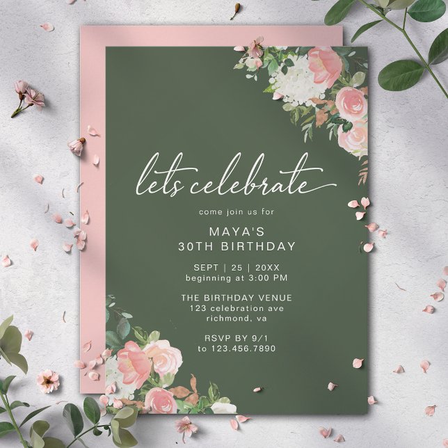 Forest Green Blush Pink | Floral Garden Birthday Invitation (Creator Uploaded)