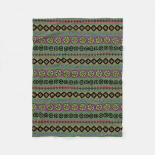 Forest Green Boho Aztec Pattern Fleece Blanket
