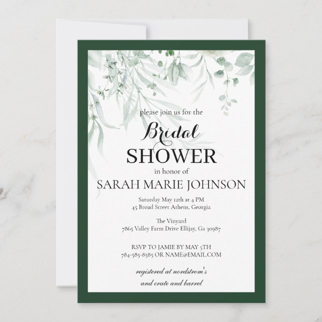 Forest Green Bridal Shower Invitation (Front)