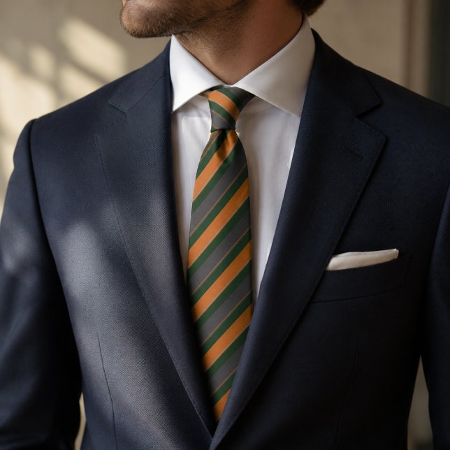 Forest Green & Burnt Orange Diagonal Striped Tie (Creator Uploaded)