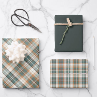 Forest Green, Burnt Orange, Dusty Sage... Plaid Wrapping Paper Sheet