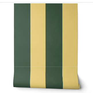 Forest Green & Butter Yellow Striped Retro 70s Wallpaper