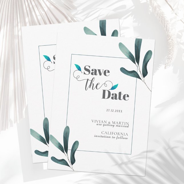 Forest Green Calligraphy Eucalyptus Save The Date Invitation (Creator Uploaded)