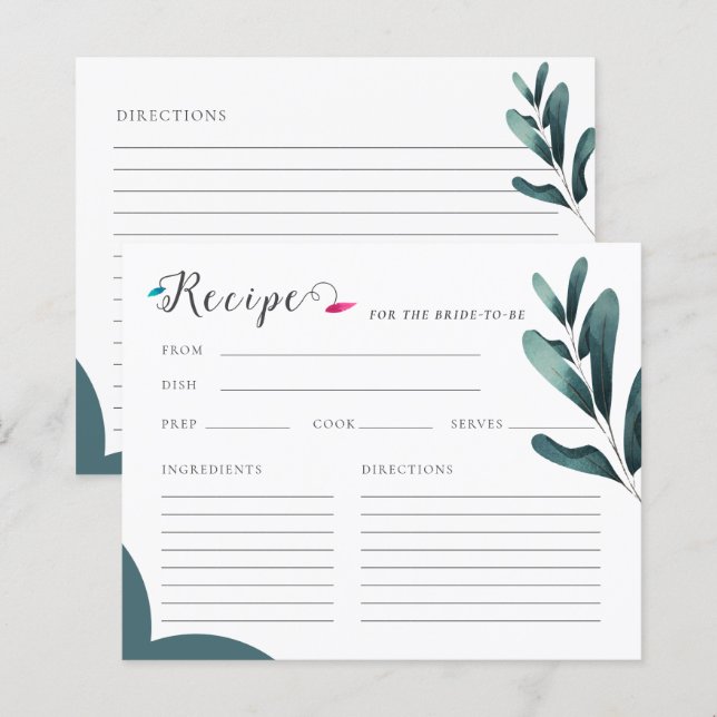 Forest Green Calligraphy Recipe Bridal Shower (Front/Back)