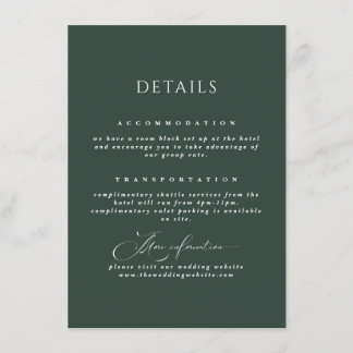 Forest Green Calligraphy Wedding Details Card