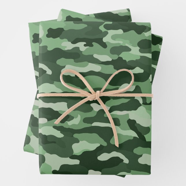 Forest Green Camouflage Wrapping Paper Sheet (In situ)