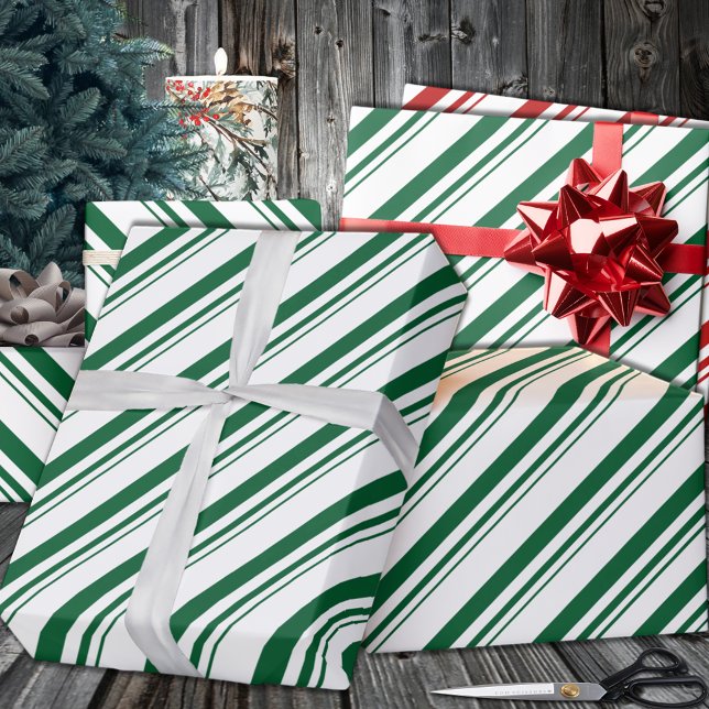 Forest Green Candy Cane Stripe Holiday Wrapping Paper (Forest Green Candy Cane Stripe Holiday Wrapping Paper in 6 and 15 foot long 30 Inch Width Rolls)
