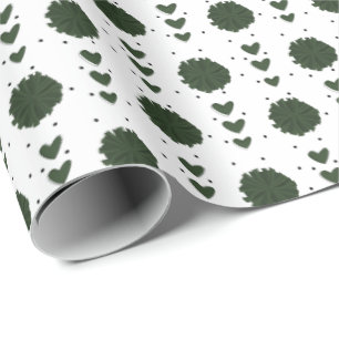 Forest Green Cheerleader Pom Poms & Hearts Pattern Wrapping Paper