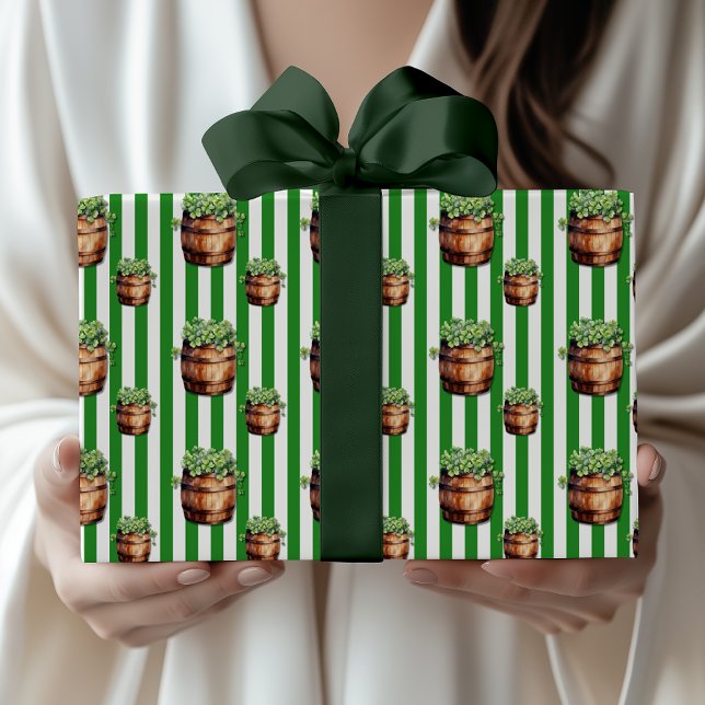 Forest Green Chic Shamrock Barrel St. Patrick Day Wrapping Paper (Creator Uploaded)