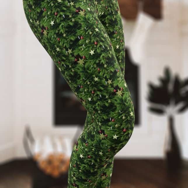 Forest Green Christmas Tree Gold Star Pattern Leggings (Oh Christmas tree leggings - how I love thee! A fun and festive pair just for you)