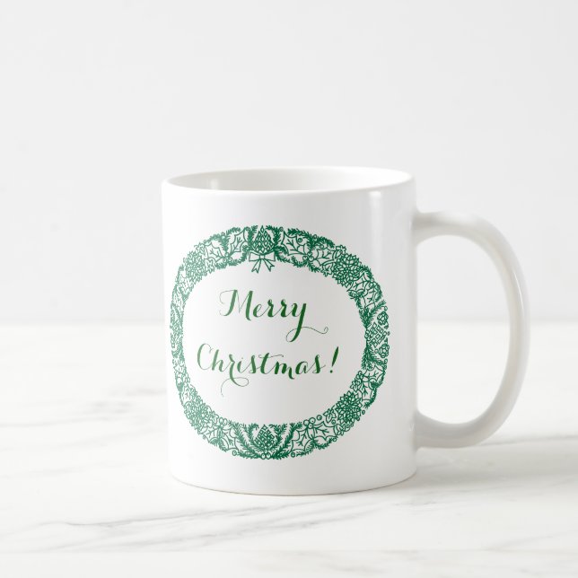 Forest Green Christmas Wreath to Customise Coffee Mug (Right)