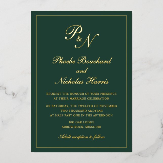 Forest Green Classic Elegant Wedding (Front)