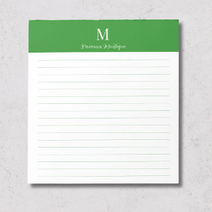 Forest Green Classic Personalized Monogram Lined Notepad