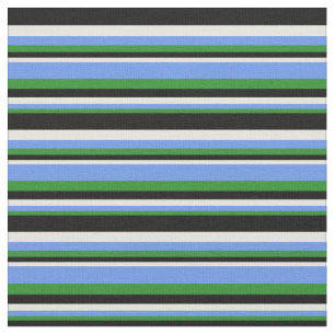 Forest Green, Cornflower Blue, Beige & Black Fabric