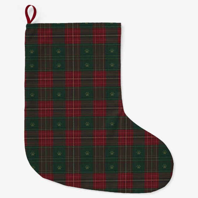 Forest Green & Cranberry Tartan Pet Stocking (Front)