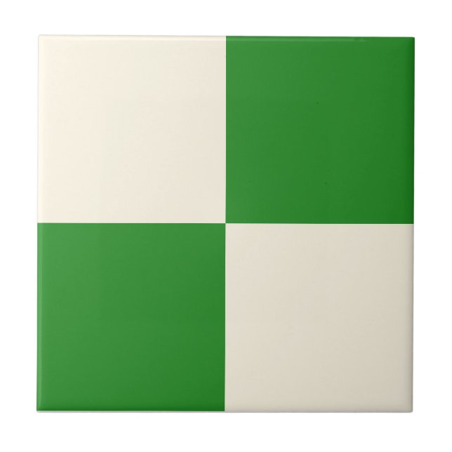 Forest Green & Cream Square Box Stylish Pattern Ceramic Tile (Front)