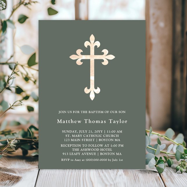Forest Green Cross Baptism Invitation  (Creator Uploaded)
