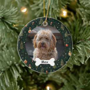 Forest Green Custom Pet Puppy Dog Photo Ceramic Ornament