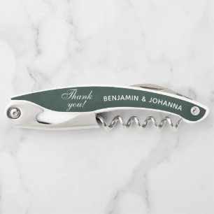 Forest Green Custom Wedding Thank You Favours Corkscrew