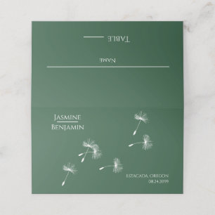 Forest Green Dandelion Wedding Table Place Card