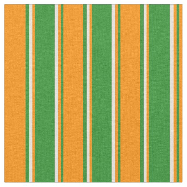 Forest Green, Dark Orange, and Beige Stripes Fabric (Close Up)