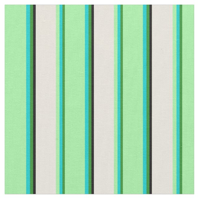 Forest Green, Dark Turquoise, Green, Beige & Black Fabric (Close Up)