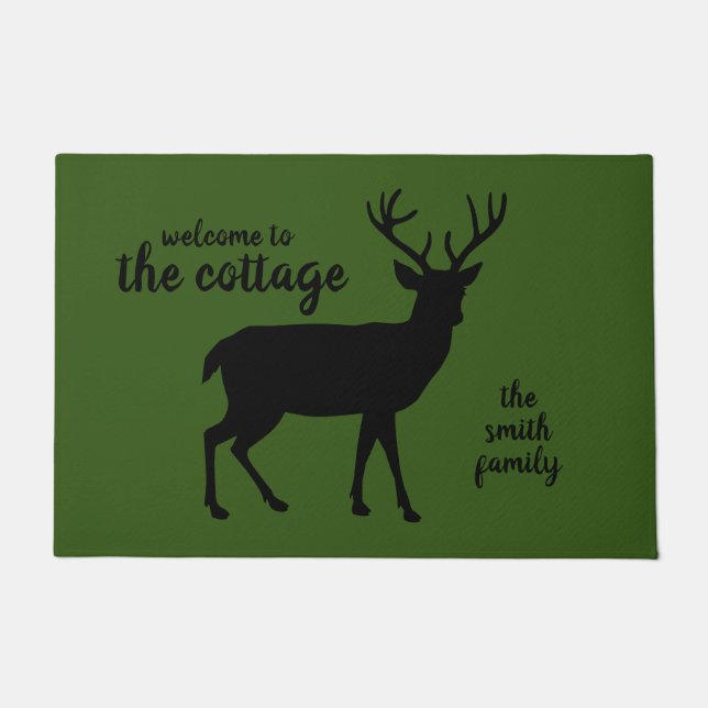 Forest Green Deer Welcome Doormat (Front)