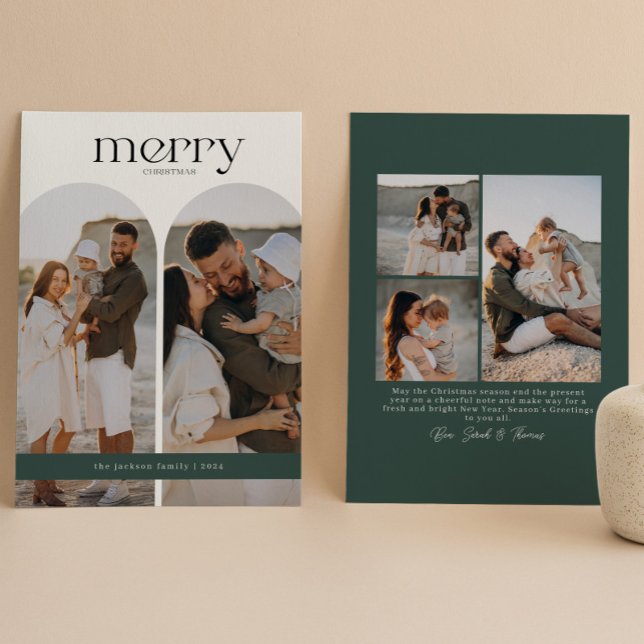 Forest Green Double Arch Photo Holiday Card (Creator Uploaded)