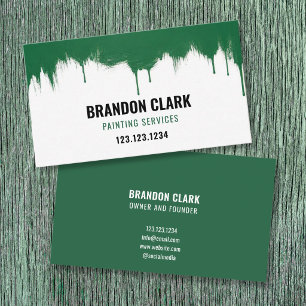 Forest Green Drip Streak Top Border Painting Business Card