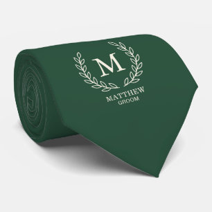 Forest Green Elegant Laurel Groom Initial Monogram Tie