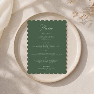 Forest Green Elegant Scalloped Wedding Menu Card
