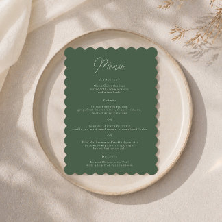 Forest Green Elegant Scalloped Wedding Menu Card