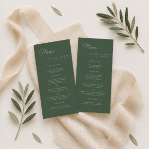 Forest Green Elegant Wedding Long Menu Card