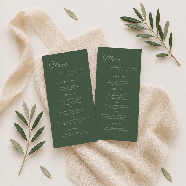Forest Green Elegant Wedding Long Menu Card (Creator Uploaded)