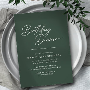 Forest Green Emerald Typography Birthday Dinner Invitation