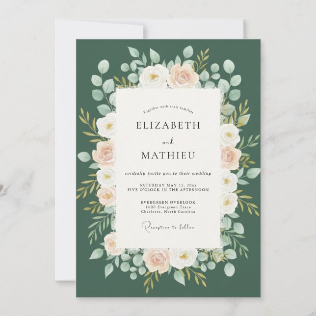 Forest Green Ethereal Bloom Wedding Invitation (Front)