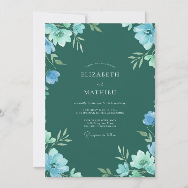 Forest Green Ethereal Blossom Wedding Invitation (Front)