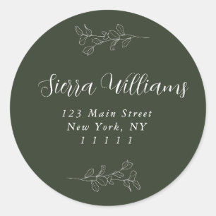 Forest Green Eucalyptus Round Return Address Label