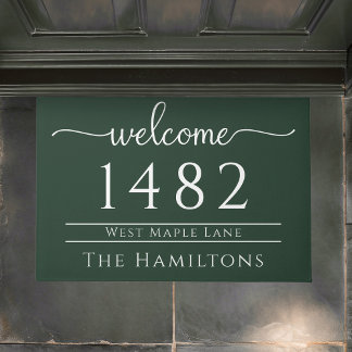 Forest green family name personalised address  doormat