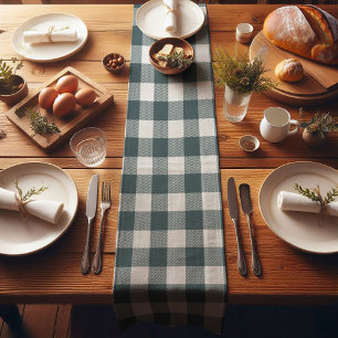 Forest Green Farmhouse Buffalo Plaid Short Table Runner