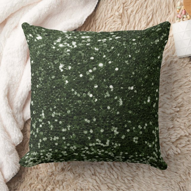 Forest Green Faux Sequin Glitter Throw Pillow (Blanket)