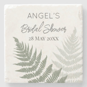 Forest Green Ferns Bridal Shower Stone Coaster