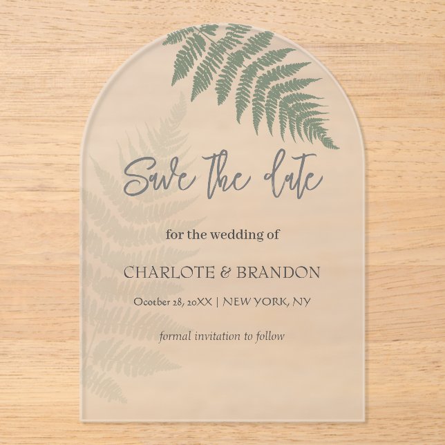 Forest Green Ferns Outdoor Wedding  Acrylic Invitations (Front)