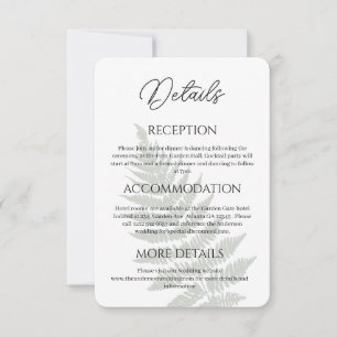 Forest Green Ferns Wedding Details Enclosure Card