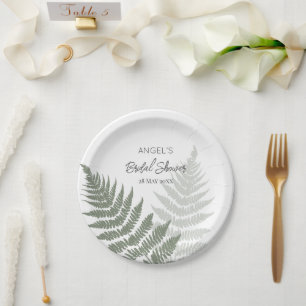 Forest Green Ferns Wedding Paper Plate