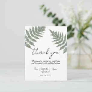 Forest Green Ferns Wedding Thank You  Card