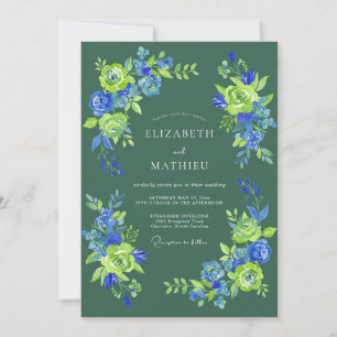 Forest Green Floral Blossom Wedding Invitation